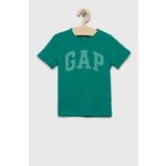 Otroška bombažna kratka majica GAP zelena barva - zelena. Otroške kratka majica iz kolekcije GAP. Model izdelan iz tanke, elastične pletenine. Lahek in udoben model, idealen za vsakodnevno nošenje.