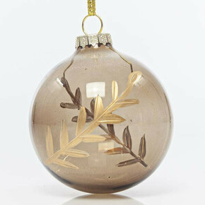Eurolamp Božični okraski steklena rjava prozorna krogla z listi iz rožnatega zlata