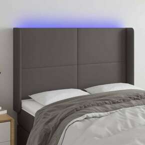 VidaXL LED posteljno vzglavje sivo 147x16x118/128 cm umetno usnje