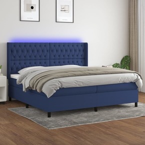 Box spring postelja z vzmetnico LED modra 200x200 cm blago - vidaXL - modra - 96