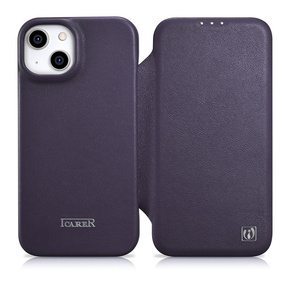ICARER ce premium leather folio case iPhone 14 magnetic flip leather folio case magsafe dark purple (wmi14220713-dp)