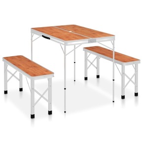VidaXL Zložljiva kamping miza z 2 klopema aluminij rjave barve