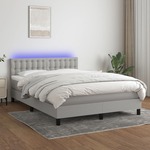 shumee Box spring postelja z vzmetnico LED svetlo siva 140x190cm blago