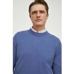 Bombažen pulover BOSS - modra. Pulover iz kolekcije BOSS. Model izdelan iz enobarvne pletenine. Model iz izjemno udobne bombažne tkanine.