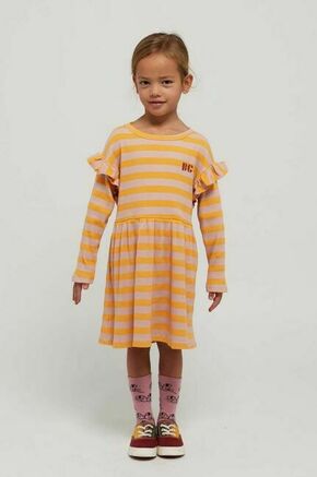 Otroška obleka Bobo Choses rumena barva - rumena. Otroški obleka iz kolekcije Bobo Choses. Model izdelan iz vzorčaste pletenine. Zaradi vsebnosti poliestra je tkanina bolj odporna na gubanje.