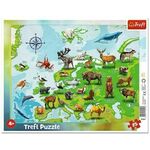 WEBHIDDENBRAND Trefl Puzzle Zemljevid Evrope z živalmi / 25 kosov
