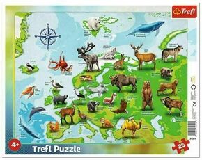 WEBHIDDENBRAND Trefl Puzzle Zemljevid Evrope z živalmi / 25 kosov
