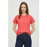 Bombažna kratka majica Pepe Jeans ženski, rdeča barva - rdeča. Kratka majica iz kolekcije Pepe Jeans, izdelana iz elastične pletenine. Model iz izjemno udobne bombažne tkanine.