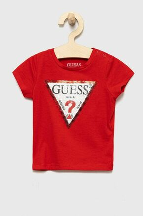 Otroška kratka majica Guess rdeča barva - rdeča. Otroški kratka majica iz kolekcije Guess. Model izdelan iz pletenine z nalepko.