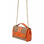 Torbica Guess oranžna barva - oranžna. Srednje velika torbica iz kolekcije Guess. na zapenjanje, model izdelan iz kombinacije tekstilnega materiala in ekološkega usnja.