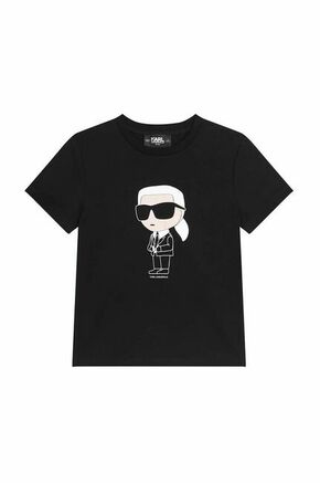 Otroška bombažna kratka majica Karl Lagerfeld črna barva - črna. Otroške kratka majica iz kolekcije Karl Lagerfeld. Model izdelan iz udobne pletenine.