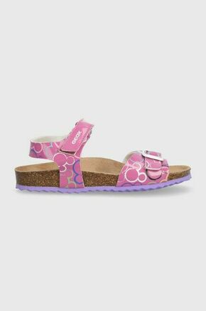 Otroški sandali Geox x Disney roza barva - roza. Otroški sandali iz kolekcije Geox. Model je izdelan iz imitacije lakastega usnja. Model z mehkim