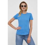 Bombažna kratka majica Tommy Hilfiger - modra. Kratka majica iz kolekcije Tommy Hilfiger, izdelana iz enobarvne pletenine. Model iz izjemno udobne bombažne tkanine.