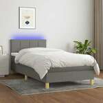 Greatstore Box spring postelja z vzmetnico LED temno siva 90x200 cm blago