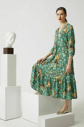 Obleka Medicine turkizna barva - turkizna. Obleka iz kolekcije iz posebne kolekcije Eviva L'arte. Nabran model
