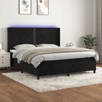 Box spring postelja z vzmetnico LED črna 180x200 cm žamet - vidaXL - črna - 84,91 - 180 x 200 cm - vidaXL