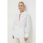 Bombažna majica Silvian Heach ženska, bela barva - bela. Bluza iz kolekcije Silvian Heach, izdelana iz luknjičastega materiala. Model iz izjemno udobne bombažne tkanine, ki je zračna.