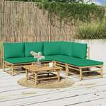 Greatstore Vrtna sedežna garnitura 6-delna z zelenimi blazinami bambus