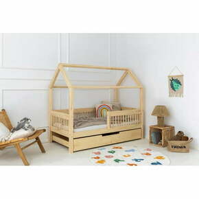 Otroška postelja iz masivnega bora v obliki hiške/z dodatnim ležiščem s prostorom za shranjevanje 90x180 cm v naravni barvi Mila MBW – Adeko