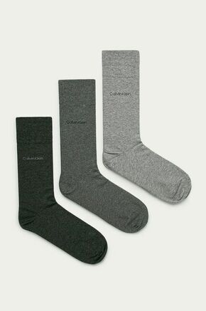 Calvin Klein nogavice (3-pack) - siva. Visoke nogavice iz kolekcije Calvin Klein. Model izdelan iz elastičnega