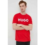 Bombažna kratka majica HUGO rdeča barva - rdeča. Ohlapna kratka majica iz kolekcije HUGO. Model izdelan iz tanke, elastične pletenine.