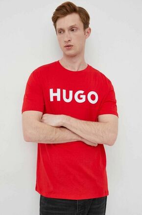 Bombažna kratka majica HUGO rdeča barva - rdeča. Ohlapna kratka majica iz kolekcije HUGO. Model izdelan iz tanke