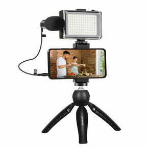 Puluz Live Vlogger stojalo za mobilni telefon + LED luč in mikrofon