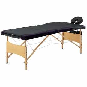 VidaXL Zložljiva masažna miza 3-conska les črna in vijolična