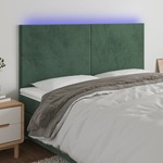 vidaXL LED posteljno vzglavje temno zeleno 160x5x118/128 cm žamet