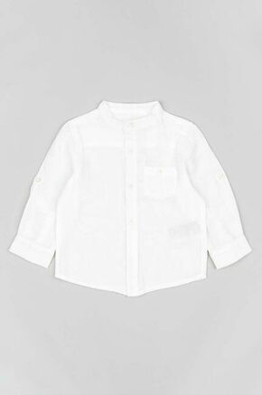 Otroška srajca s primesjo lanu zippy bela barva - bela. Otroški srajca iz kolekcije zippy. Model izdelan iz enobarvne tkanine.