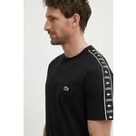 Bombažna kratka majica Lacoste moški, črna barva - črna. Kratka majica iz kolekcije Lacoste, izdelana iz tanke, elastične pletenine. Model iz zračne bombažne tkanine.