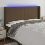 Vidaxl LED posteljno vzglavje temno rjavo 183x16x118/128 cm blago