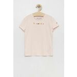 Otroška kratka majica Tommy Hilfiger roza barva - roza. Otroški Lahkotna kratka majica iz kolekcije Tommy Hilfiger. Model izdelan iz tanke, zelo elastične pletenine. Izjemno mehek material.