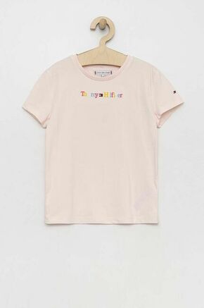 Otroška kratka majica Tommy Hilfiger roza barva - roza. Otroški Lahkotna kratka majica iz kolekcije Tommy Hilfiger. Model izdelan iz tanke