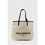 Torbica Karl Lagerfeld bež barva, 245W3856 - bež. Velika nakupovalna torbica iz kolekcije Karl Lagerfeld. Model na zapenjanje, izdelan iz tekstilnega materiala.