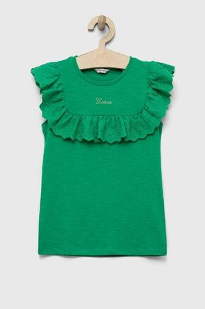 Otroška bombažna kratka majica Guess zelena barva - zelena. Otroške lahkotna kratka majica iz kolekcije Guess. Model izdelan iz pletenine