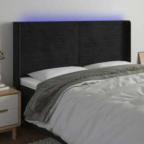 VidaXL LED posteljno vzglavje črno 163x16x118/128 cm žamet