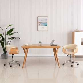 Greatstore Vrtljiv pisarniški stol krem ukrivljen les in umetno usnje