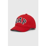 Otroška bombažna bejzbolska kapa GAP rdeča barva - rdeča. Otroški kapa s šiltom vrste baseball iz kolekcije GAP. Model izdelan iz tkanine z nalepko.