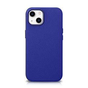 ICARER litchi premium leather case iPhone 14 plus magnetic leather case with magsafe dark blue (wmi14220711-db)