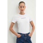 Kratka majica Guess Jeans ženska, bela barva, W4YI01 J1314 - bela. Kratka majica iz kolekcije Guess Jeans, izdelana iz tanke, elastične pletenine. Model iz zračne tkanine z visoko vsebnostjo bombaža.