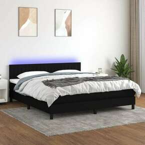 Shumee Box spring postelja z vzmetnico LED črna 180x200 cm blago