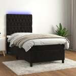 Greatstore Box spring postelja z vzmetnico LED črna 80x200 cm žamet