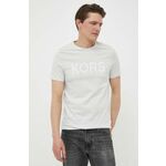 Bombažna kratka majica Michael Kors siva barva - siva. Kratka majica iz kolekcije Michael Kors, izdelana iz pletenine z nalepko. Model iz izjemno udobne bombažne tkanine.