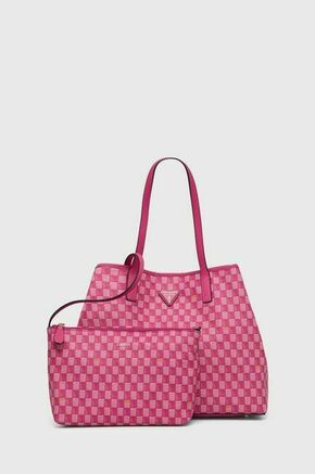 Torbica Guess roza barva - roza. Velika torbica iz kolekcije Guess. Model na zapenjanje