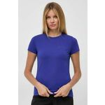 Kratka majica BOSS ženski - modra. Kratka majica iz kolekcije BOSS, izdelana iz tanke, elastične pletenine. Model iz izjemno udobne tkanine z visoko vsebnostjo bombaža.