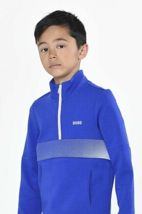 Otroški pulover BOSS - modra. Otroški pulover iz kolekcije BOSS. Model izdelan iz pletenine s potiskom.