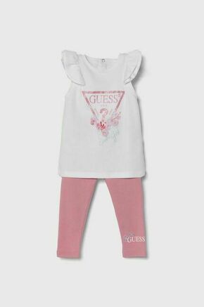 Otroški bombažni komplet Guess bela barva - bela. Komplet za dojenčka iz kolekcije Guess. Model izdelan iz pletenine s potiskom. Tanek