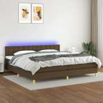 shumee Box spring postelja z vzmetnico LED temno rjava 200x200cm blago