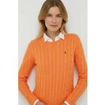 Bombažen pulover Polo Ralph Lauren oranžna barva - oranžna. Pulover iz kolekcije Polo Ralph Lauren. Model izdelan iz enobarvne pletenine. Model iz izjemno udobne bombažne tkanine, ki je zračna.